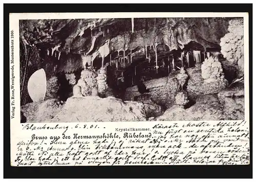 AK Hermannshöhle Rübeland Kristallkammer, Bahnpost HALBERSTADT-TANNE 6.8.1901