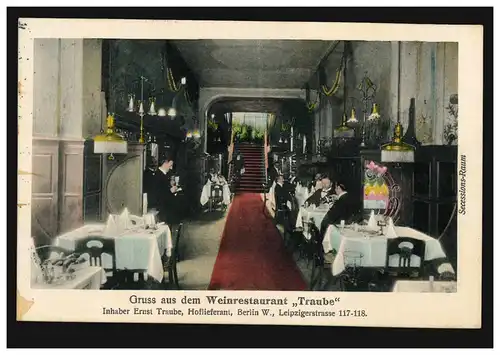 AK Gruss aus dem Weinrestaurant Traube, BERLIN W8 - 17.4.1907 nach Hammn/Westf.