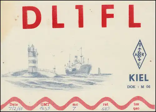 QSL-Karte der Funkamateure DL1FL 7.2.1960 DDR Leipzig / Alfred Müller Kiel
