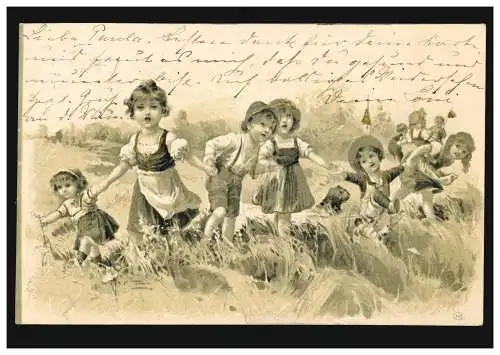 Carte de l'artiste Les enfants chantent sur le terrain, CÖLN 2.5.1903