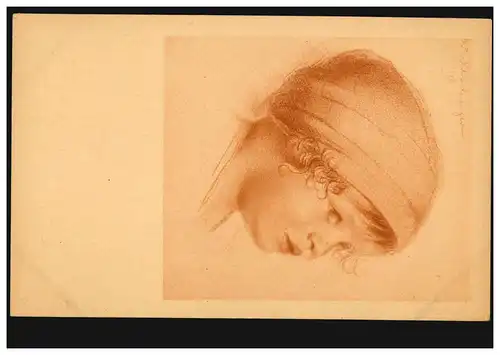 Carte de vue Artiste W. Schachanter: Tête de fille / dessin de roussette, inutilisé