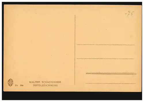 Carte de vue Artiste W. Schachanter: Tête de fille / dessin de roussette, inutilisé