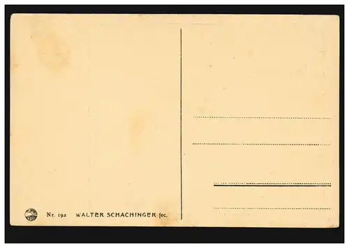 Carte de visite d'artiste Walter Schachanter: tête de fille avec un foulard, inutilisé