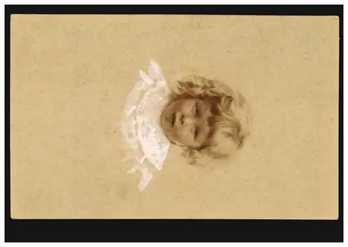 Carte de vue photo tête de fille avec boucles, inutilisé