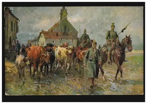 AK Guerre 1914/1918 Peinture du professeur Georg Koch Détournement de bétail, inutilisé