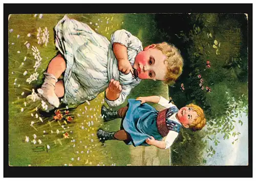 Künstler-AK Kinder: Mädchen mit Maikäfer, Verlag T.S.N., BERLIN 18.5.1907