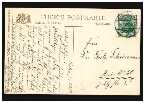 Künstler-AK Serie Mädchen mit Blumen: Oilette, Tuck's-Postkarte, BERLIN 8.4.1908