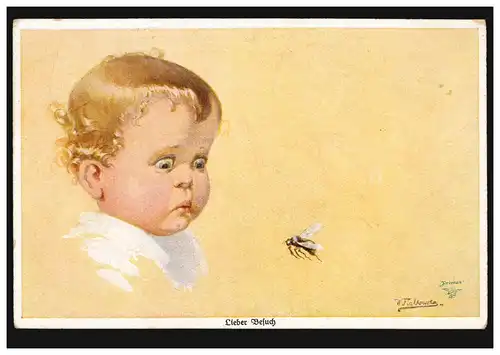 Künstler-Ansichtskarte Wally Fialkowska: Lieber Besuch - Die Fliege, beschriftet