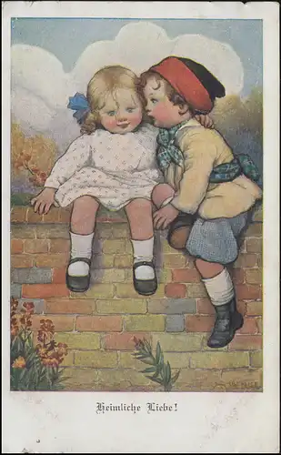 Künstler-AK Kinder: Heimliche Liebe! Verlag M. Munk Wien, BAD NAUHEIM 25.5.1919