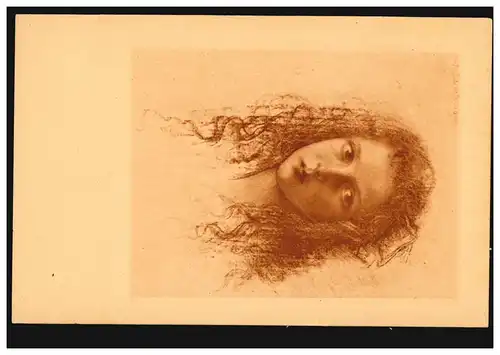 Carte de visite de l'artiste W. Schachinger Tête de fille avec de longs cheveux, marqué
