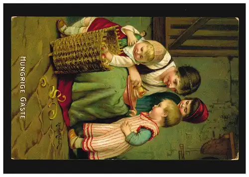 Künstler-Ansichtskarte Hermann Kaulbach: Hungrige Gäste, LEIPZIG 1.2.1913