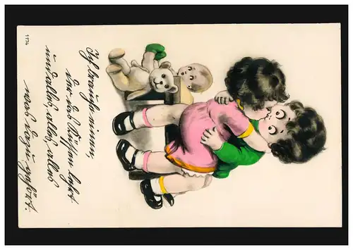 Künstler-Ansichtskarte Kinder: Der erste Kuss, ungebraucht