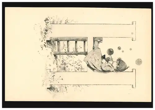 Carte de vue Artiste Enfants Kaulbach: lettres H bulles de savon, non utilisées