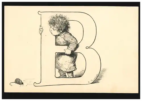 Carte de vue Artiste Enfants Kaulbach: lettre B, non utilisée