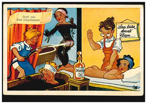 Carte de dessin animé Gruss de Bad Oeynhausen: Au traitement de cure, 14.7.59