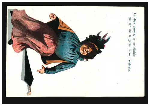 Italie Caricature-AK La sorcière avec parapluie, maison d'édition Ferrari-Venezia, impérieux Knick