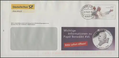 Plusbrief F251 Papst Benedikt XVI: Papstwahl, 22.10.07