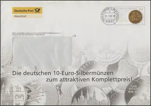 Plusbrief F396 Goldene Bulle: Werbung 10-Euro-Silbermünzen, 12.1.09 