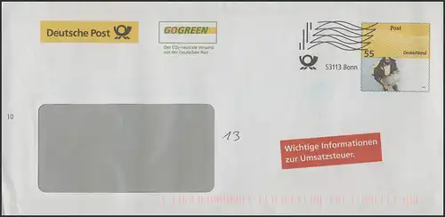 Plusbrief Deutsche Post GOGREEN Briefträger, Umsatzsteuer, codiert, 53113 Bonn