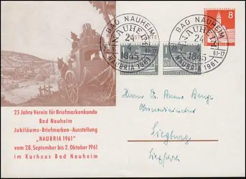 Berlin PP 17/8 Ausstellung NAUBRIA 1961 mit Zusatzfr. SSt BAD NAUHEIM 29.9.1961