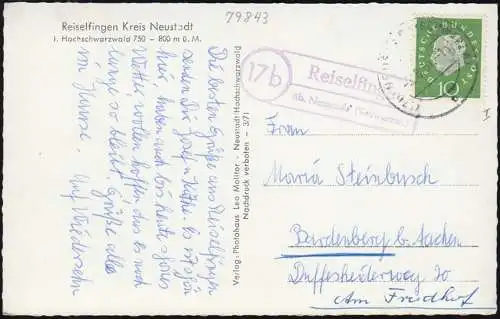 Landpost Voyagelfingen sur NEUVTADT (SCHWARZWALD) 2.8.61, carte de vue appropriée