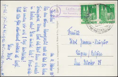 Landpost Kapfenhardt über NEUENBÜRG 12.10.1951 mit SSt auf AK Leuchtertanne