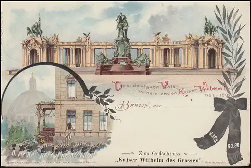 PP 9 Berlin Letzter Gruss Kaiser Wilhelm I., Blanko-Stempel M.GLADBACH 9.3.98