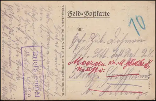 Feldpost-Karte Den Helden im Priesterwald, BS der 121. Ers.-Div., um 1915