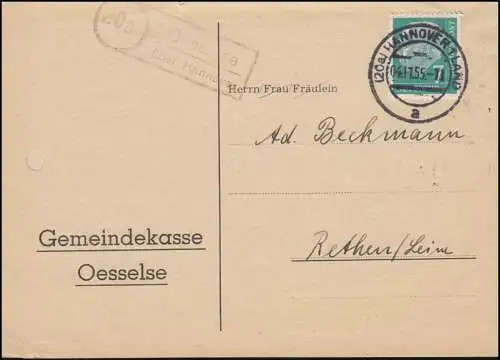 Landpost Osselse sur HANNOVER 1 PAYS 4.11.1955 sur impression après Rheda/Westf