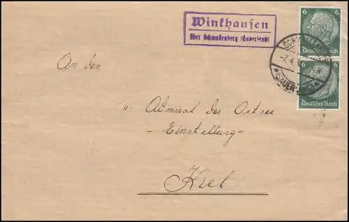 Landpost Winkhausen über SCHMALLENBERG (SAUERLAND) 7.4.1937 auf Fernbrief