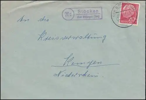 Landpost Stöcken au sujet de WITTINGEN (HAN.) 23.11.1958 à l'administration de district Kempen