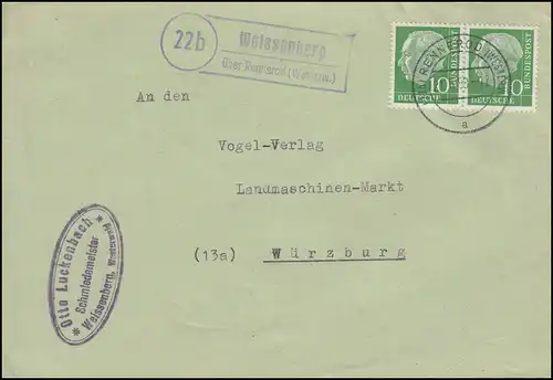 Landpost Weissenberg über RENNEROD (WESTERWALD) 21.6.1958 auf Fernbrief