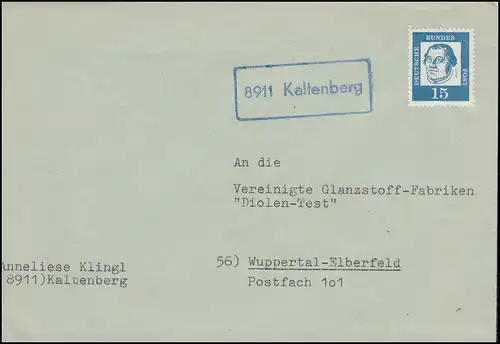 Landpost 8911 Kaltenberg Briefdrucksache - Marke nicht entwertet nach Wuppertal
