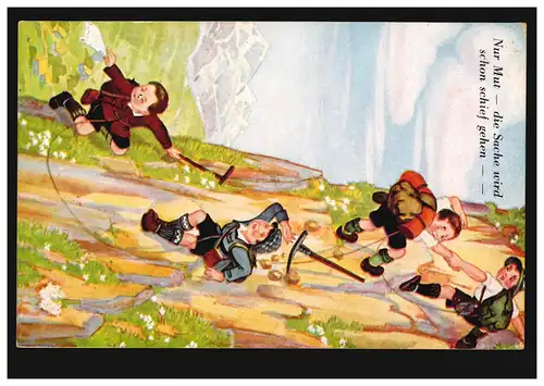 Caricature-AK Escalade: Juste du courage - la chose va mal aller, marqué