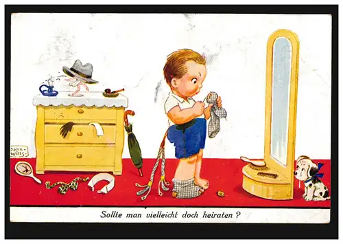 Karikatur-AK Die häusliche Unordnung: Sollte man vielleicht doch heiraten?
