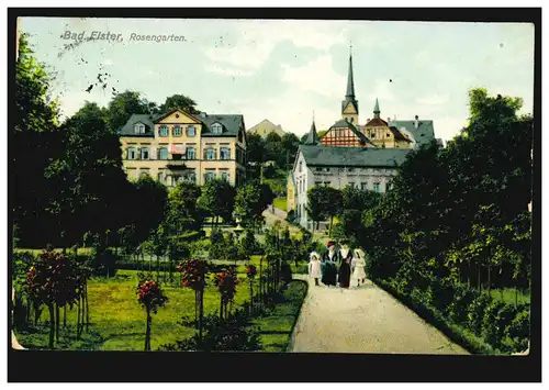 AK Bad Elster: Rosengarten, 8.9.1915 nach Ebersbach / Sachsen