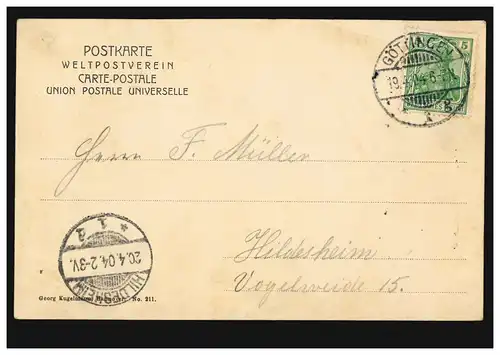 AK Göttingen: Schwanenteich, 19.4.1904 nach HILDESHEIM 20.4.04