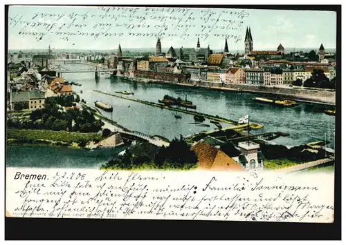 AK Bremen: Vue avec port, 2.7.05 selon BERLIN Commandement par le bureau de poste 24 - 3.7.