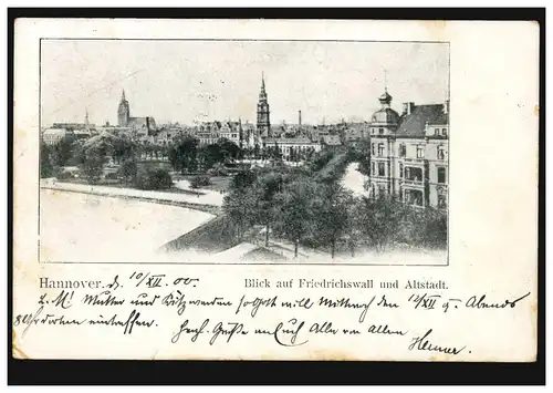 AK Hannover: Blick auf Friedrichswall und Altstadt, HANNOVER 1 cc 10.12.1900