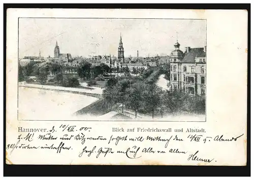 AK Hanovre: Vue sur Friedrichswall et la vieille ville, HANNOVER 1 cc 10.12.1900