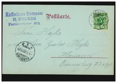 AK Brême: Bürgerpark - Kaffeehaus am Emmasee, BREMEN 1 e 3.9.1899