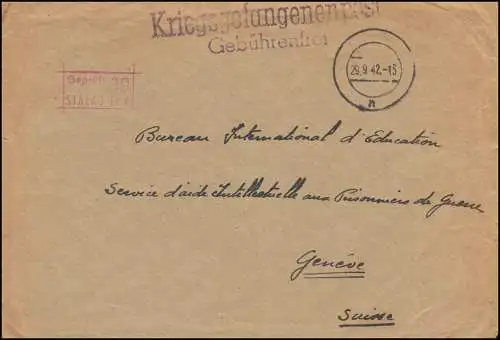 Kriegsgefangenenpost Stalag IX A Brief Tarnstempel 29.9.1942 nach Genf / Schweiz