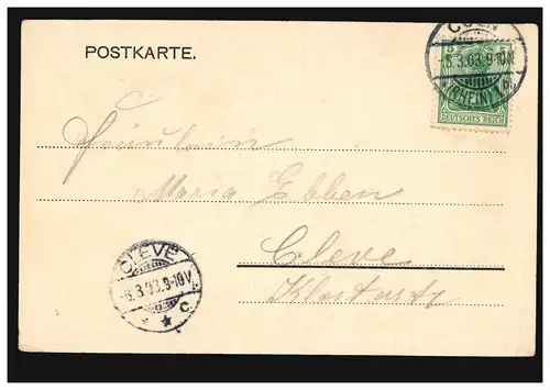 AK Köln: Hahnentor, CÖLN 5.3.1903 nach CLEVE 6.6.03