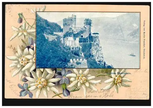 AK Château Rheinstein avec Edelweiss-Girlande, TrechtingshausEN 28.8.1899