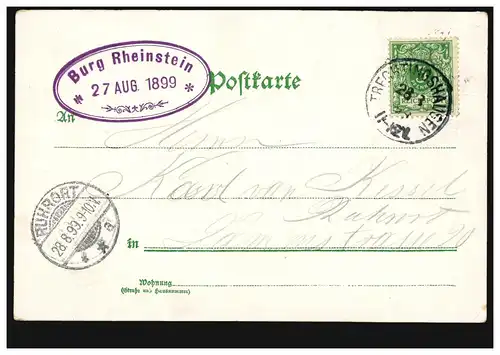 AK Château Rheinstein avec Edelweiss-Girlande, TrechtingshausEN 28.8.1899