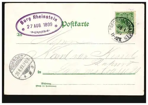 AK Château Rheinstein avec Edelweiss-Girlande, TrechtingshausEN 28.8.1899