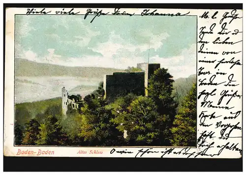 AK Baden-Baden: Altes Schloss, 30.5.1904 nach HANNOVER 30.5.04
