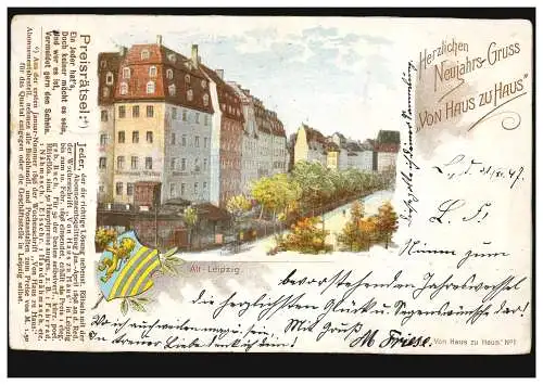 AK Herzlichen Neujahrs-Gruss Von Haus zu Haus: Alt Leipzig,  31.12.1897