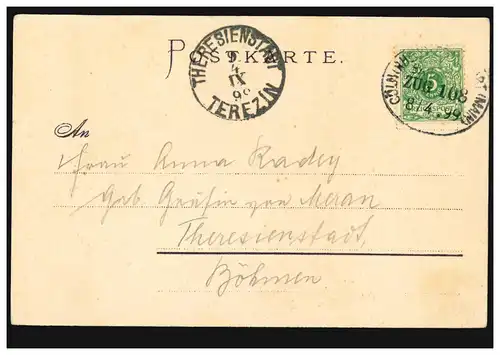 AK Padersberg et Katz près de St. Goarshausen, Bahnpost CÖLN-FRANKFURT/M. 1899