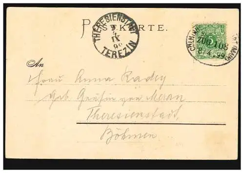 AK Padersberg et Katz près de St. Goarshausen, Bahnpost CÖLN-FRANKFURT/M. 1899